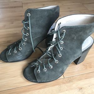 Suede lace up open toe heels